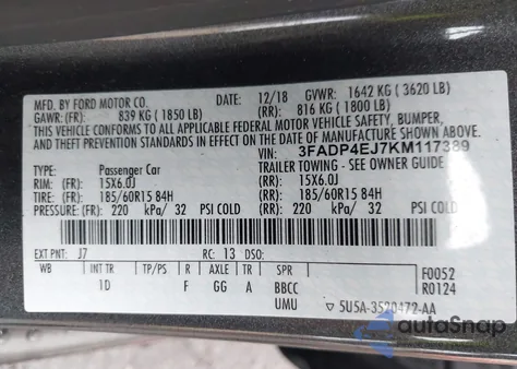 2019 Ford Fiesta Se from USA, damaged, VIN 3FADP4EJ7KM117389